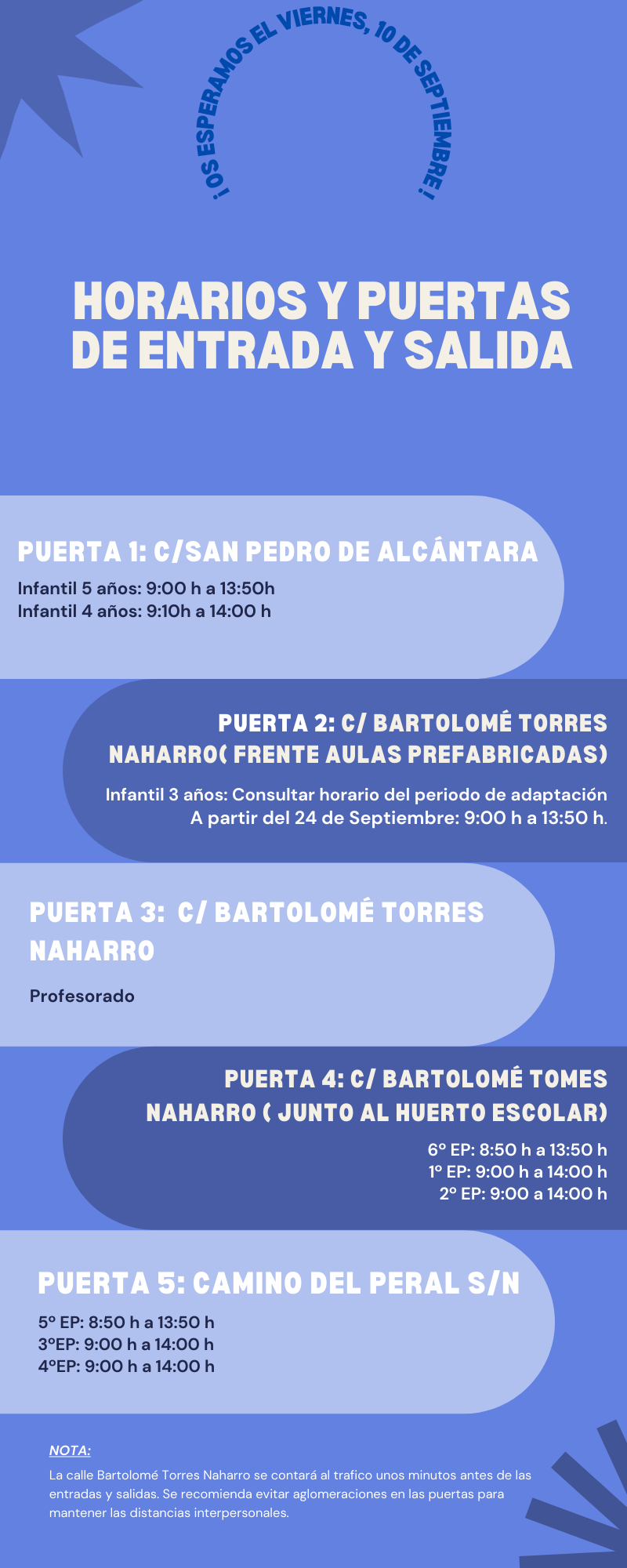 Horarios y puertas de entrada al centro